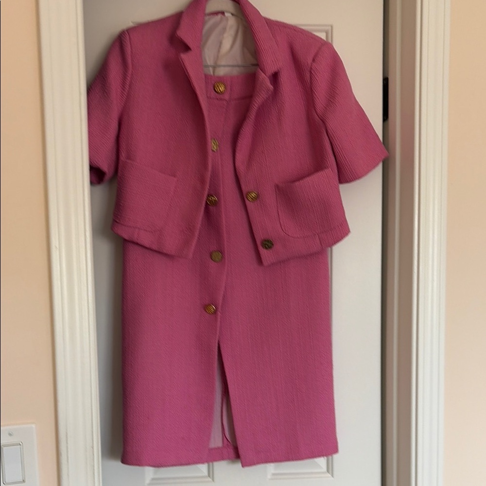 Pink Suit button front  Midi Skirt with jacket